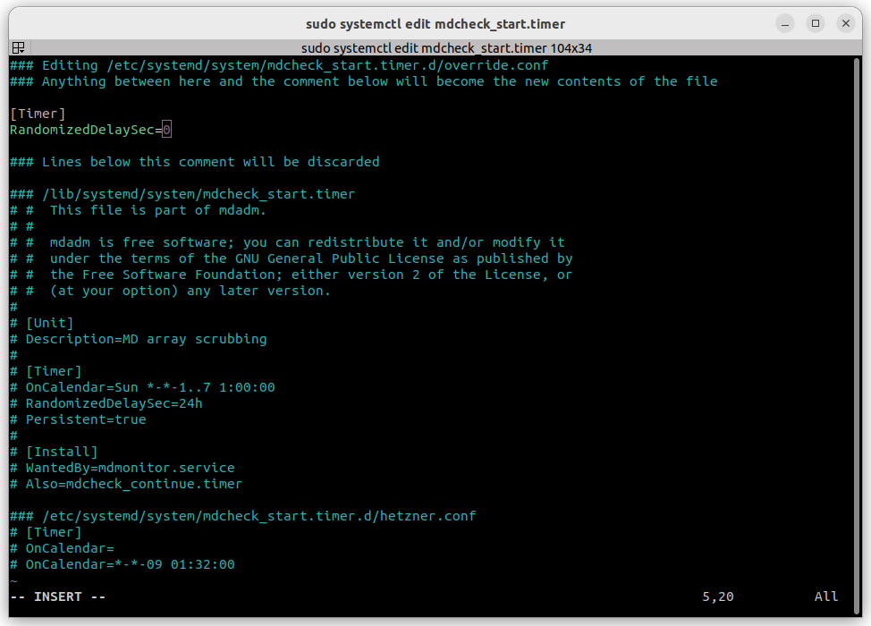 Editing the mdadm systemd timer on ubuntu